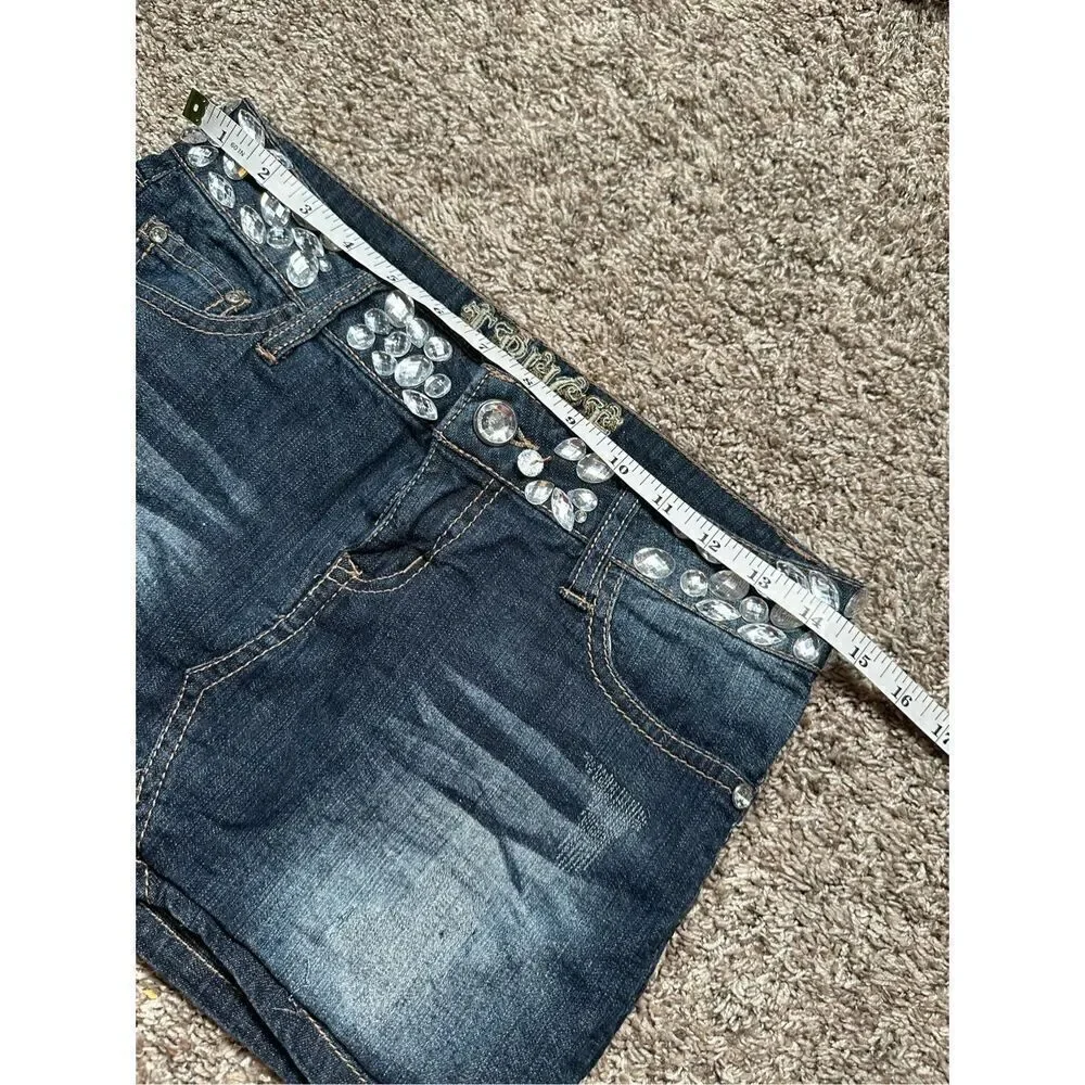 vintage y2k truce mirco mini jean denim skirt rhinestone bejeweled waist size 2